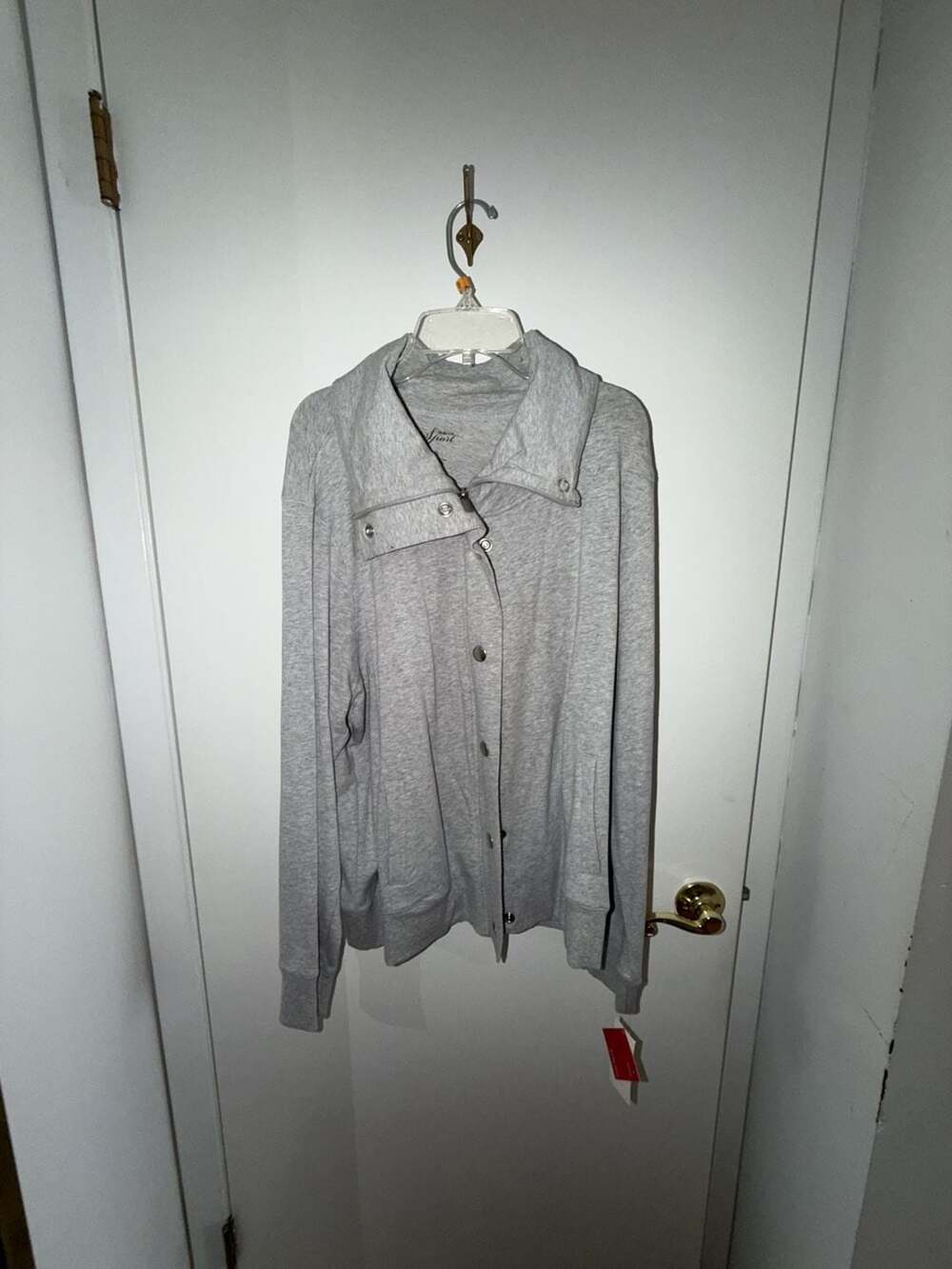 Style & Co Sport Asymmetric Snap-Front Light Grey Heather Sweatshirt Jacket XL